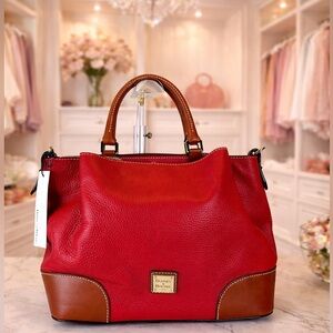 Dooney & Bourke Brenna Red and Tan Leather Tote Satchel Hand Bag Valentine's Day